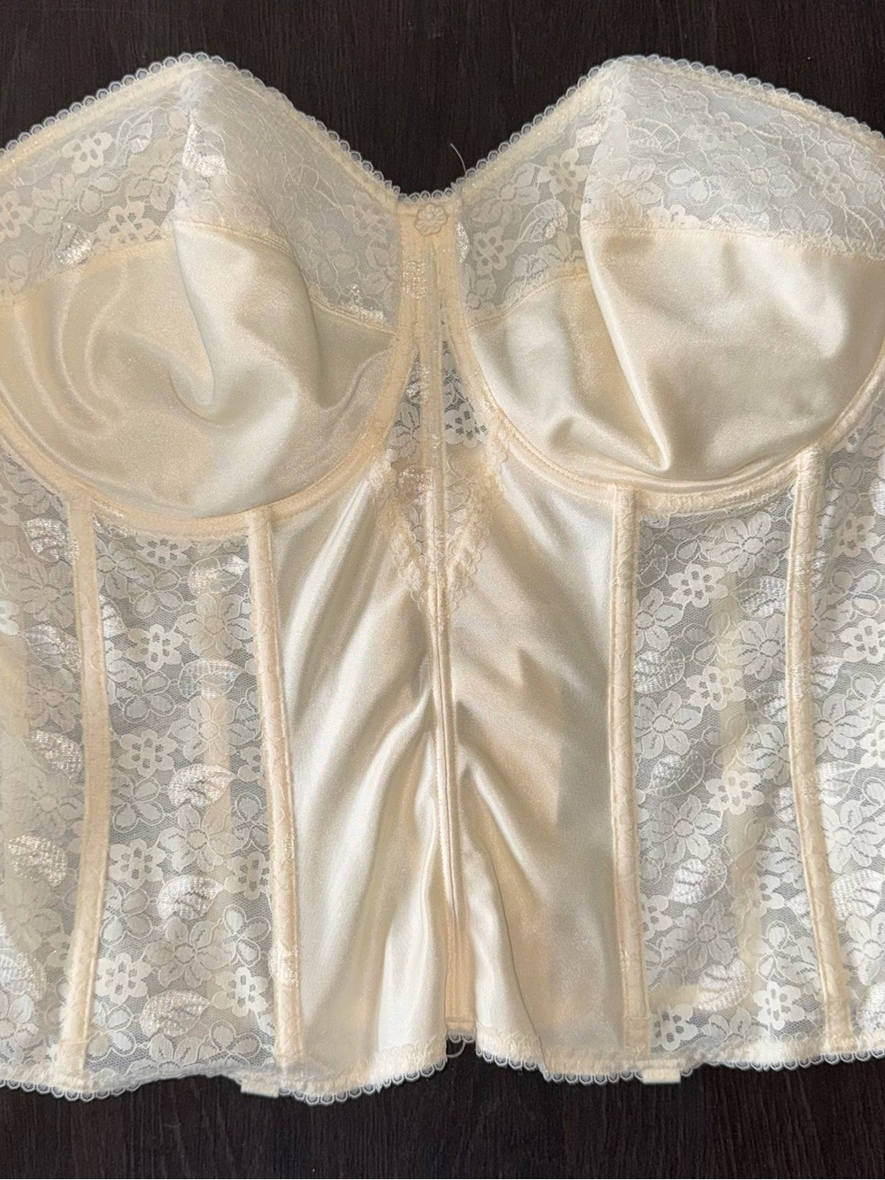 Dominique Ivory Lace and Satin Longline Bustier